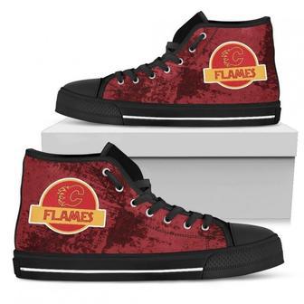 Cute Jurassic Park Calgary Flames High Top Shoes | Favorety