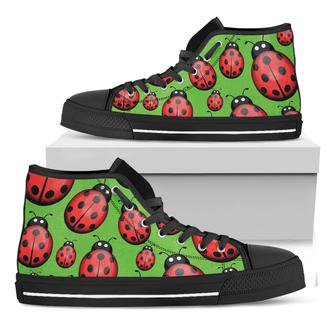 Cute Ladybug Pattern Print Black High Top Shoes - Monsterry UK