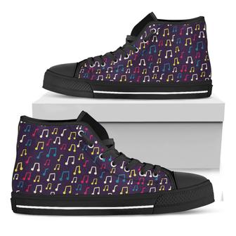 Cute Music Notes Black High Top Shoes - Monsterry