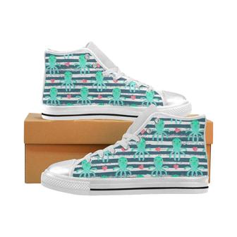 Cute octopuses heart striped background Women's High Top Shoes White - Monsterry AU