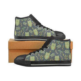 Cute owls leaves pattern Men's High Top Shoes Black - Monsterry