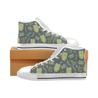 Cute owls leaves pattern Men's High Top Shoes White - Monsterry AU