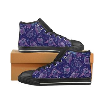 Cute owls pattern boho style ornament Men's High Top Shoes Black - Monsterry