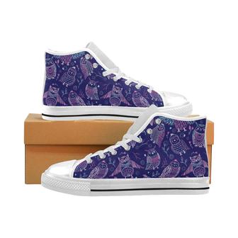 Cute owls pattern boho style ornament Men's High Top Shoes White - Monsterry