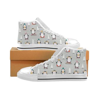 Cute Penguin christmas pattern Men's High Top Shoes White - Monsterry UK