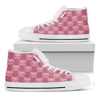 Cute Pink Pig Pattern Print White High Top Shoes - Monsterry