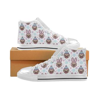 Cute pug hat rabbit costume pattern Women's High Top Shoes White - Monsterry CA