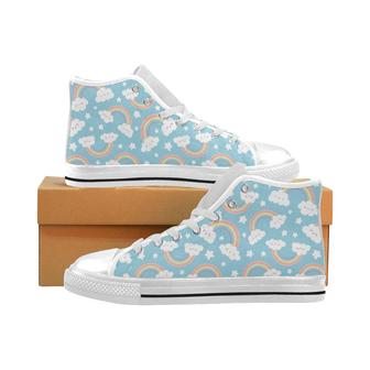 Cute rainbow clound star pattern blue background Men's High Top Shoes White - Monsterry UK