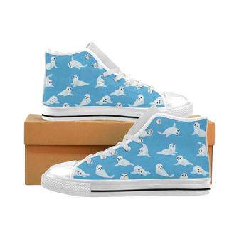 Cute sea lion seal pattern background Men's High Top Shoes White - Monsterry DE
