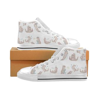 Cute sea otters pattern Men's High Top Shoes White - Monsterry