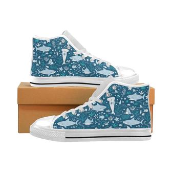 Cute shark pattern Men's High Top Shoes White - Monsterry AU