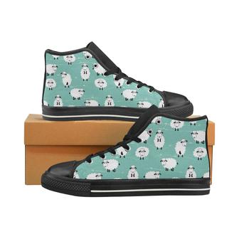 Cute sheep green background Women's High Top Shoes Black - Monsterry AU
