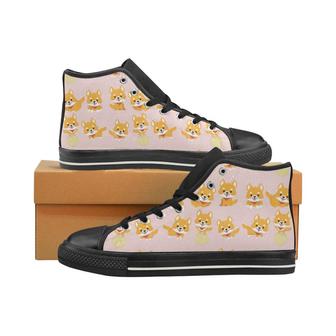 Cute shiba inu dog pattern Men's High Top Shoes Black - Monsterry UK
