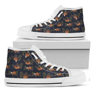 Cute Sloth Pattern Print White High Top Shoes - Monsterry