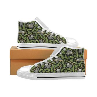 Cute sloths tropical palm leaves black background Men's High Top Shoes White - Monsterry UK