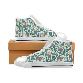 Cute sloths tropical palm leaves white background Men's High Top Shoes White - Monsterry UK