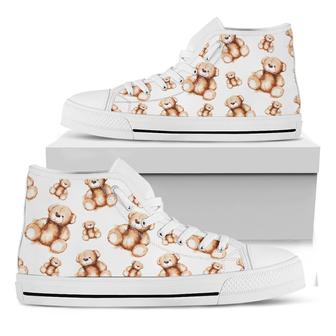 Cute Teddy Bear Pattern Print White High Top Shoes - Monsterry