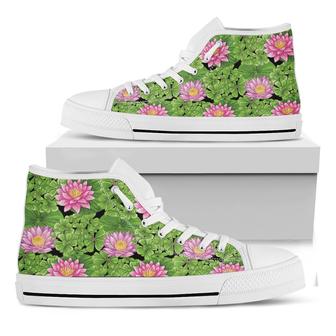 Cute Water Lily Pattern Print White High Top Shoes - Monsterry DE