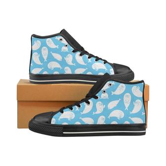 Cute white sea lion seals pattern Women's High Top Shoes Black - Monsterry CA