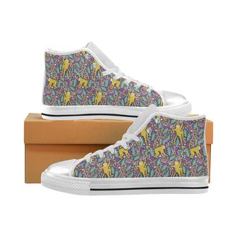 Cute yellow monkey leaves pattern Women's High Top Shoes White - Monsterry AU