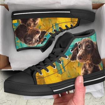Dachshund Dog Sneakers Colorful High Top Shoes Gift Idea - Monsterry