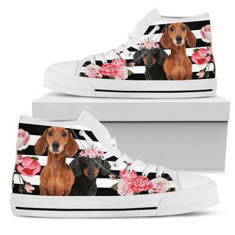Dachshund Rose High Top Shoes For Women, Shoes For Men Custom Shoes - Monsterry