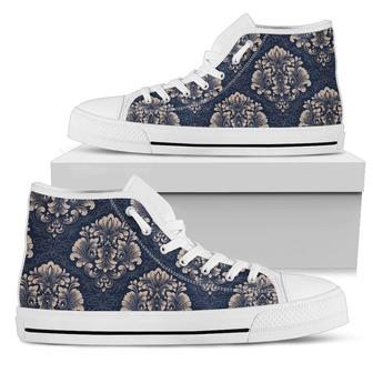 Damask Blue Luxury Print Pattern Women High Top Shoes - Monsterry CA