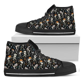 Dancing Skeleton Party Pattern Print Black High Top Shoes - Monsterry UK