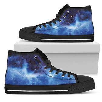 Dark Blue Galaxy Space Print Men's High Top Shoes - Monsterry