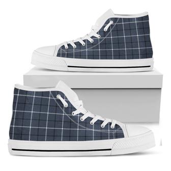 Dark Blue Tattersall Pattern Print White High Top Shoes - Monsterry CA