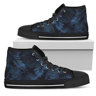 Dark Blue Tropical Leaf Women's High Top Shoes - Monsterry AU