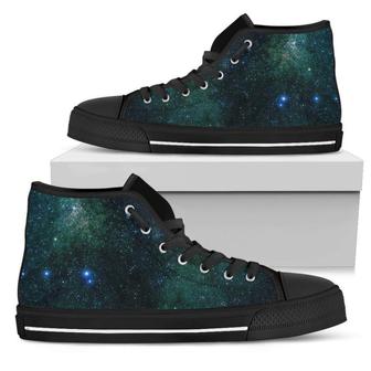 Dark Green Galaxy Space Print Women's High Top Shoes - Monsterry UK