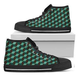 Dark Green Geometric Cube Black High Top Shoes - Monsterry AU