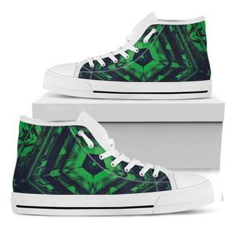 Dark Green Kaleidoscope Print White High Top Shoes - Monsterry DE