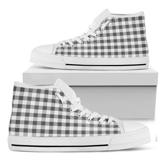 Dark Grey And White Gingham Print White High Top Shoes - Monsterry