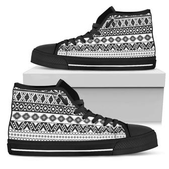 Dark Grey Aztec Pattern Print Women's High Top Shoes - Monsterry CA