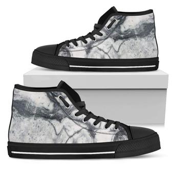 Dark Grey White Marble Print Women's High Top Shoes - Monsterry UK