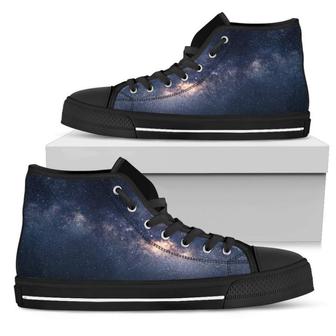 Dark Milky Way Galaxy Space Print Women's High Top Shoes - Monsterry