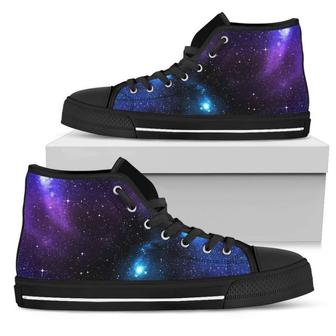 Dark Purple Blue Galaxy Space Print Men's High Top Shoes - Monsterry