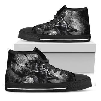 Dark Samurai Warrior Print Black High Top Shoes - Monsterry