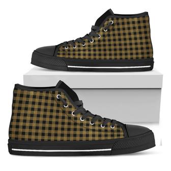Dark Tan And Black Check Black High Top Shoes - Monsterry