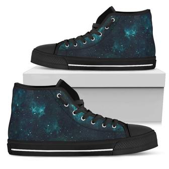 Dark Teal Galaxy Space Print Men's High Top Shoes - Monsterry