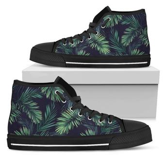 Dark Tropical Palm Leaf Men's High Top Shoes - Monsterry DE