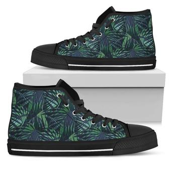 Dark Tropical Palm Leaves Men's High Top Shoes - Monsterry DE