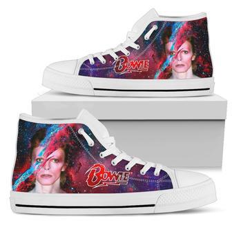 David Bowie Art White Lover Shoes Gift For Fan High Top Shoes For Men And Women | Favorety CA