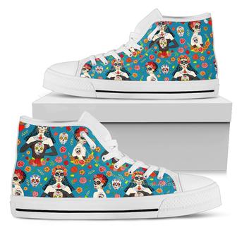 Day Of The Dead Old School Girl Design Women High Top Shoes - Monsterry CA