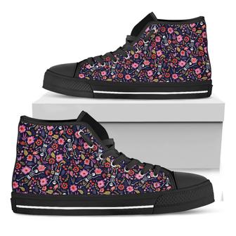 Day Of The Dead Skeleton Pattern Print Black High Top Shoes - Monsterry CA