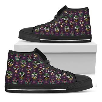 Day Of The Dead Sugar Skull Print Black High Top Shoes - Monsterry DE