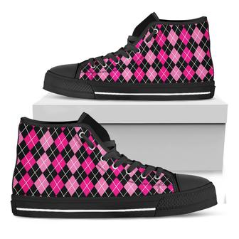 Deep Pink And Black Argyle Black High Top Shoes - Monsterry DE
