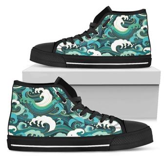 Deep Sea Wave Surfing Men's High Top Shoes - Monsterry